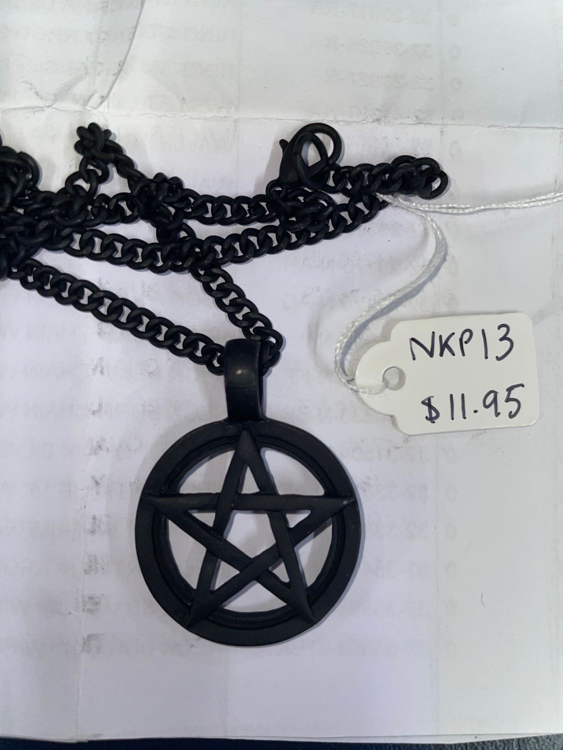 Sm Matte Blk Pentagram Necklace