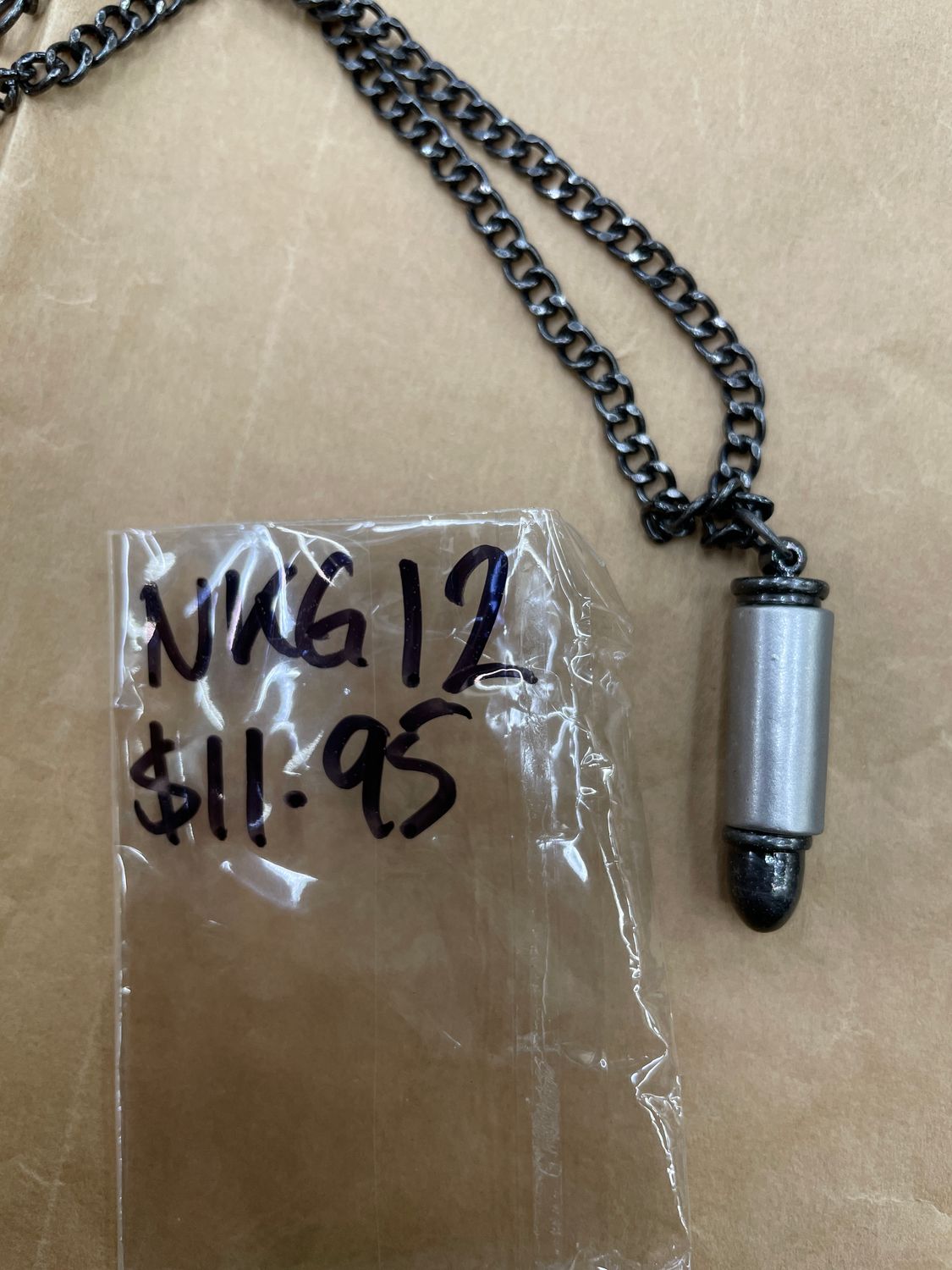 Short Silver Bullet w/ Black Tip Pendant Necklace
