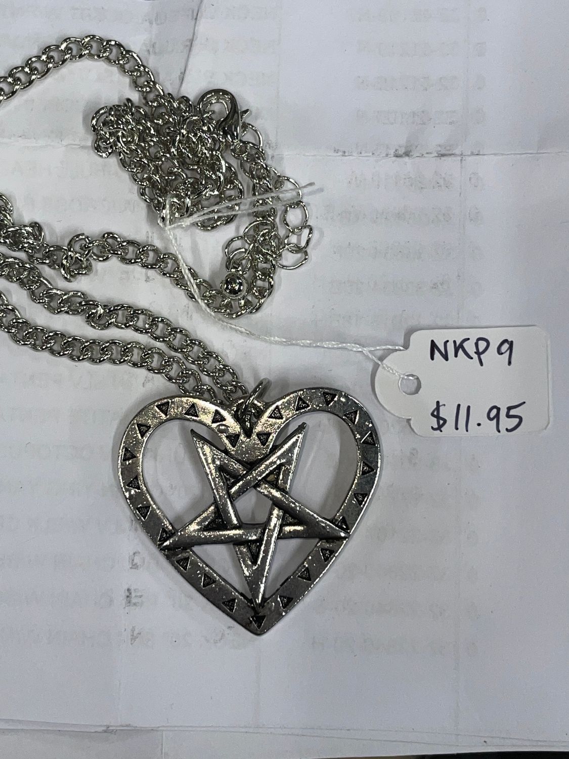 Shiny Silver Heart Pentagram Necklace