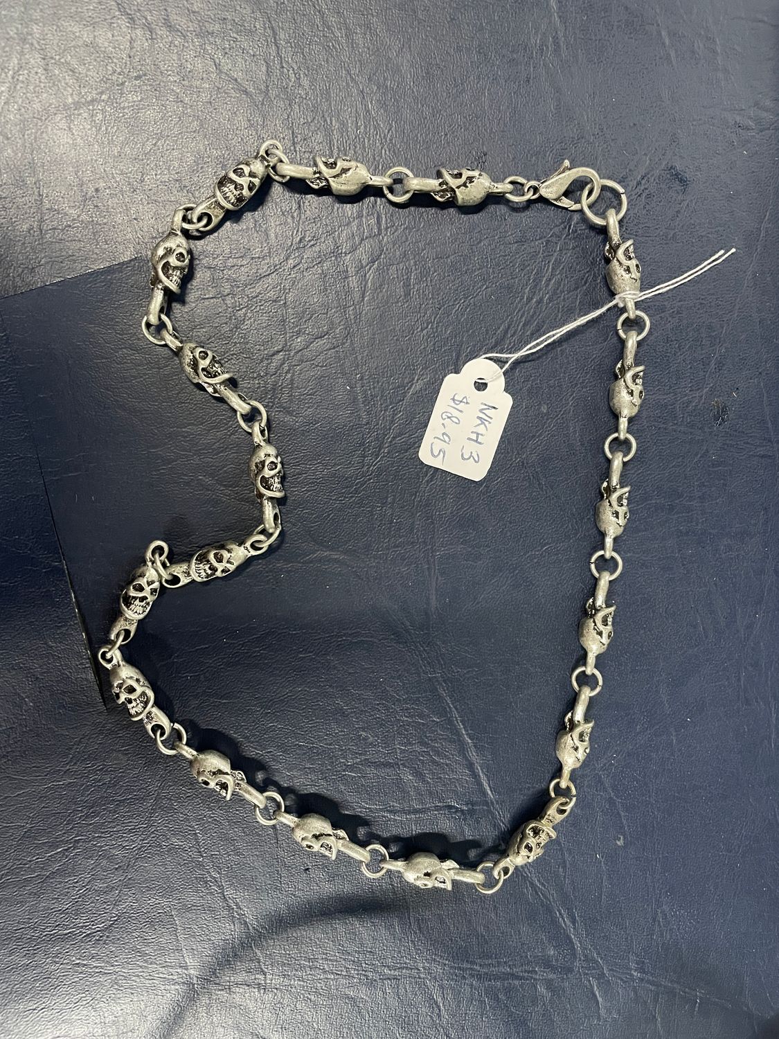 Dull Silver Skull Chain Necklace