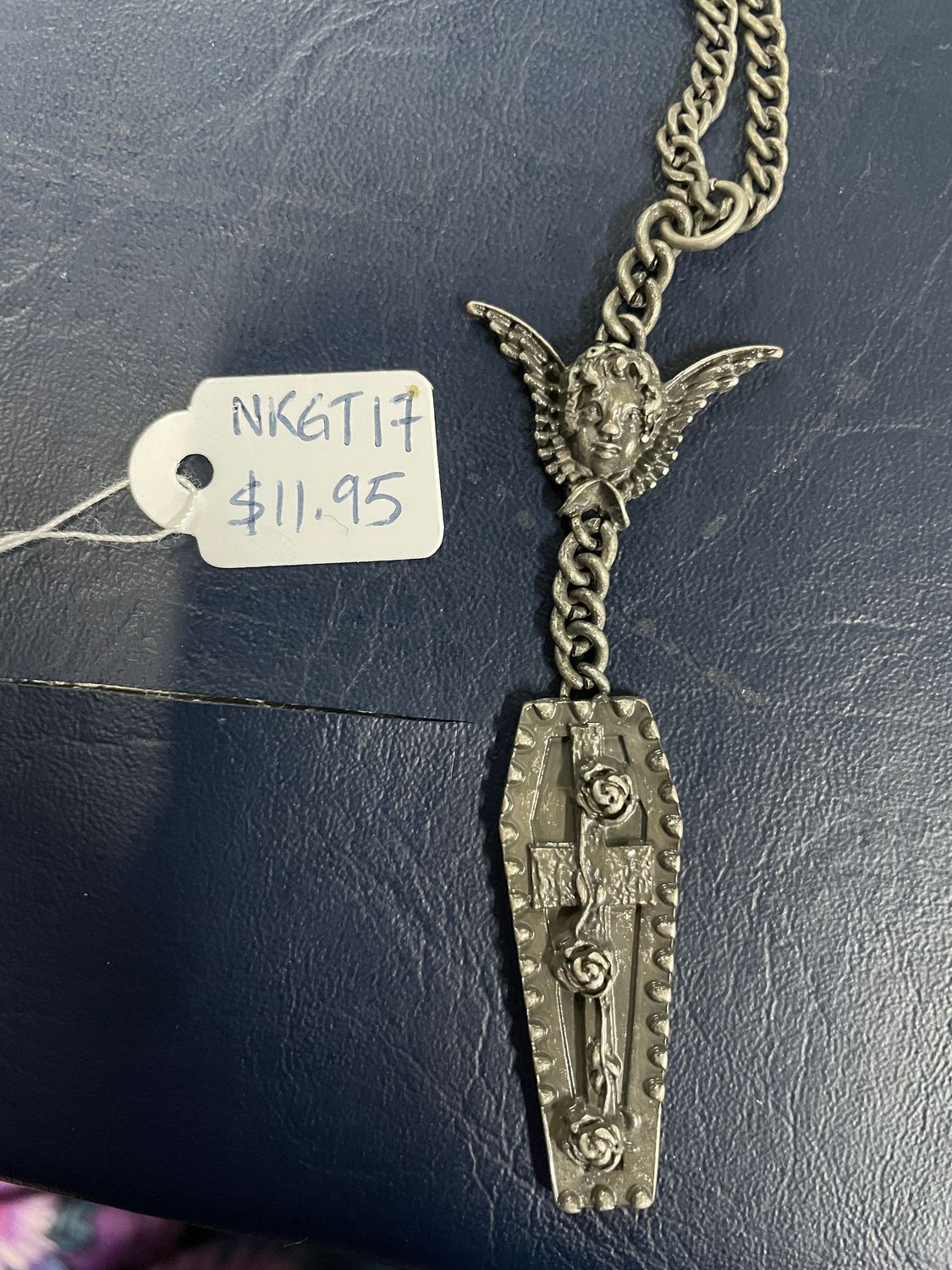 Burn Slv Cupid Rose Coffin Necklace