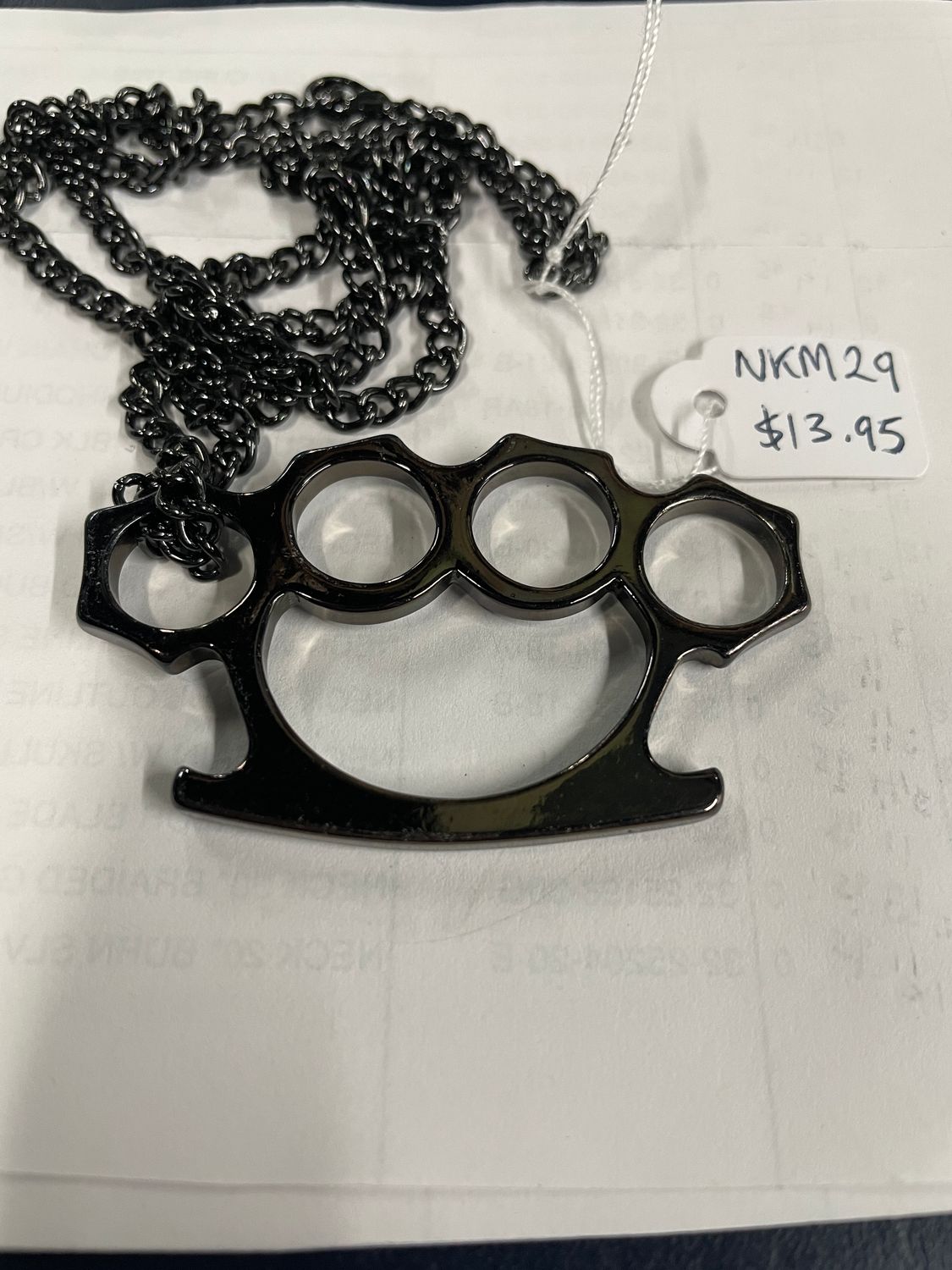 Blk Brass Knuckles Necklace