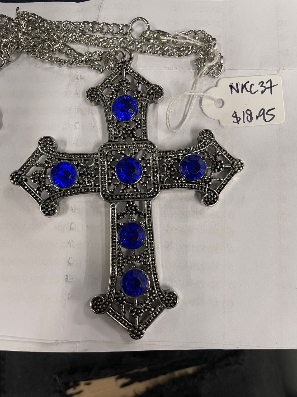 Big Cross w/Purple Rhinestones Necklace