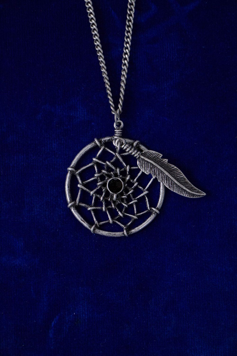 Big Dream Catcher w.Blk Stone Necklace
