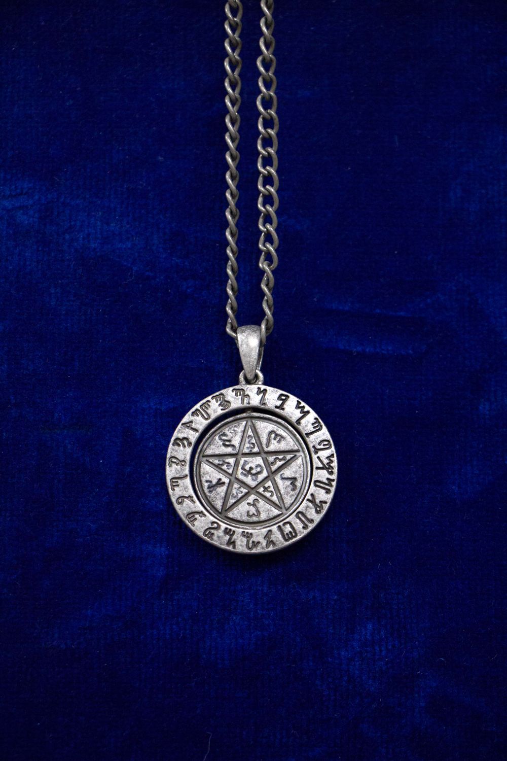 Round Pentagram With Runes Necklace