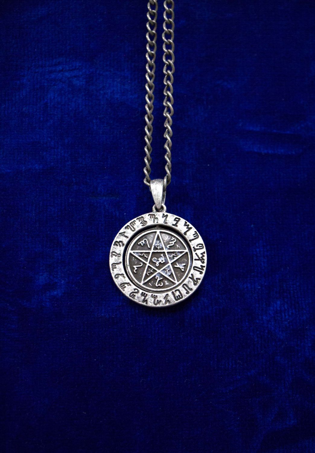 Round Pentagram With Runes Necklace