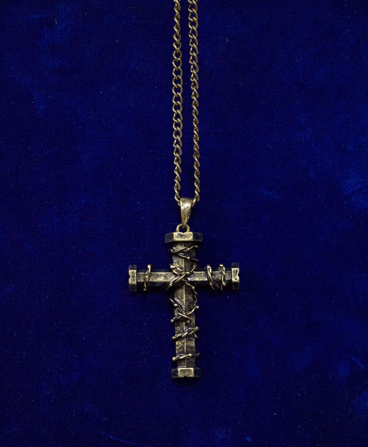 Bronze Cross w/Barbed Wire Necklace