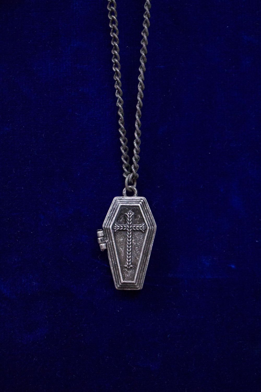 Dull Silver Coffin w/ Cross Necklace