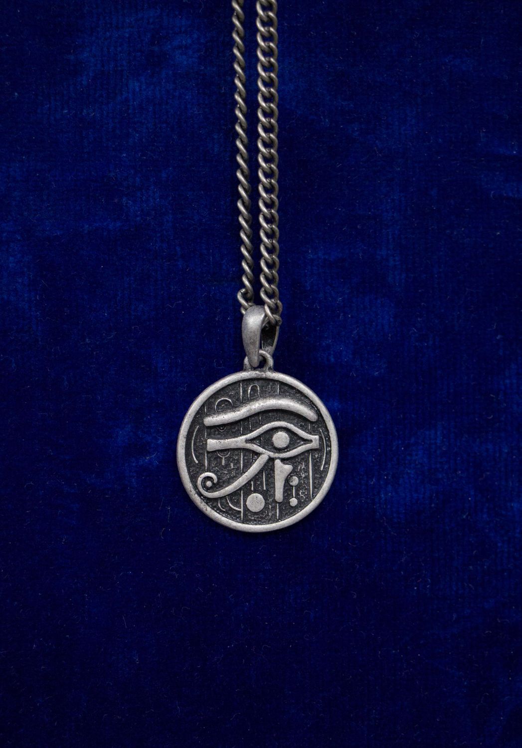 Dull Silver Circular Eye of Horus (Ra) Necklace