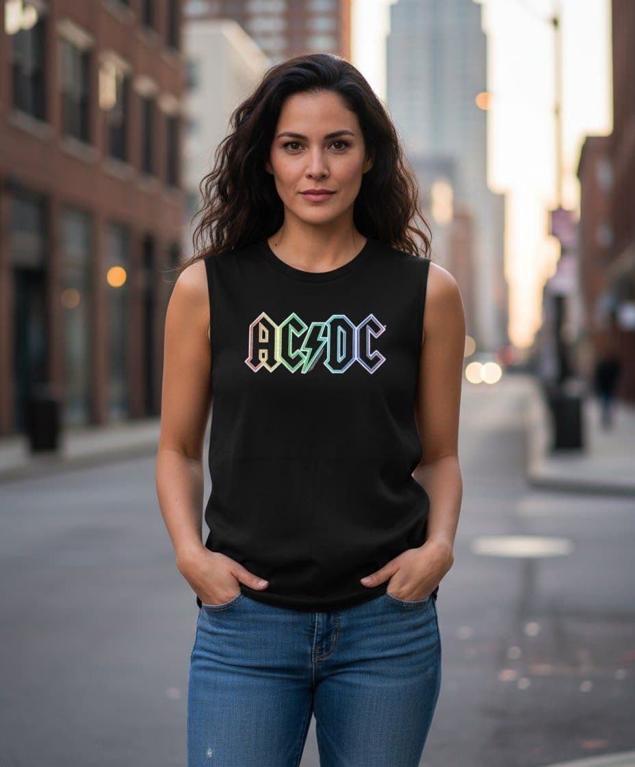 ACDC - Rainbow Logo Ladies Muscle Tank - BLK