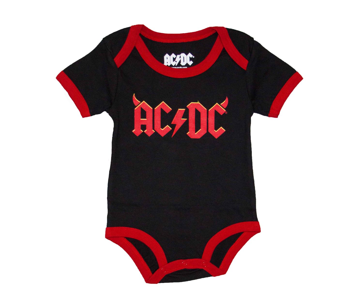 AC/DC - Red Trim &amp; Logo Baby Onesie - BLK