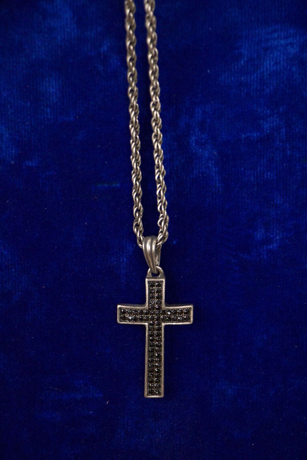 Cross w/ 2 Rows Jewels Necklace