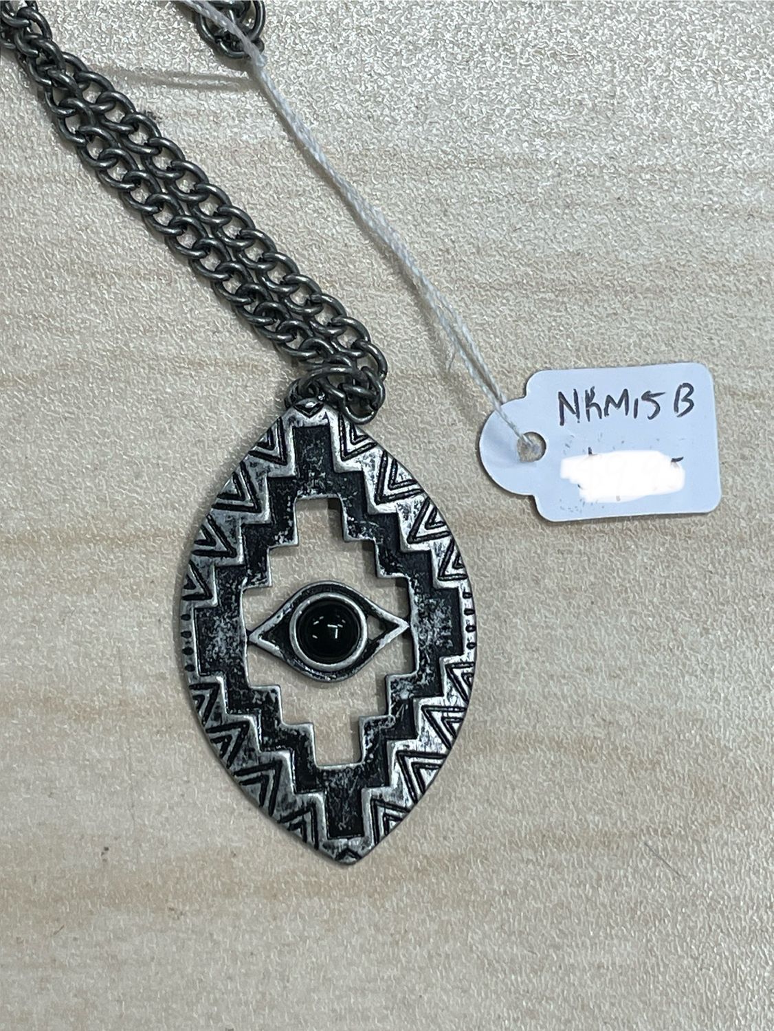 Tribal Shield w/ Black Stone Eye Pendant Necklace