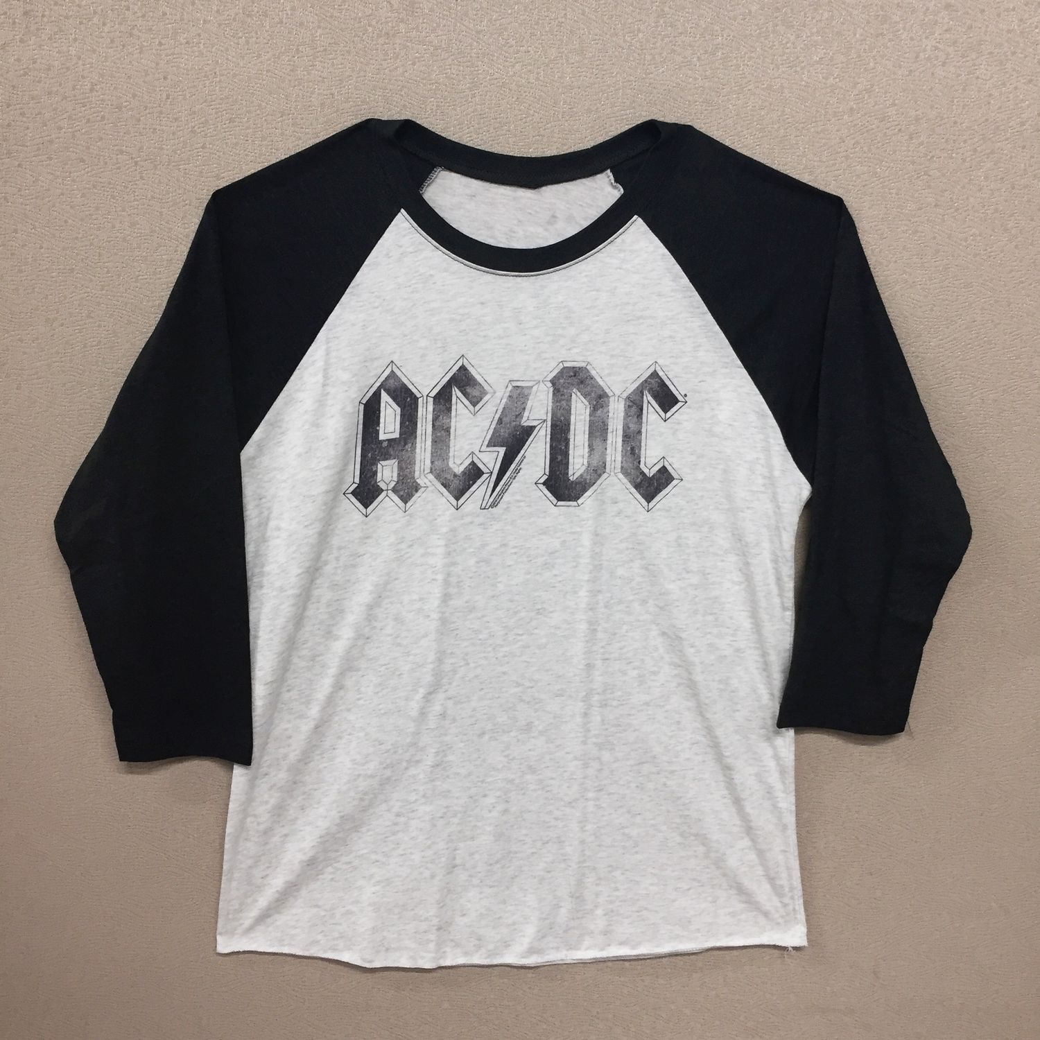 AC/DC Steel Logo on White 3/4 Sleeve Raglan