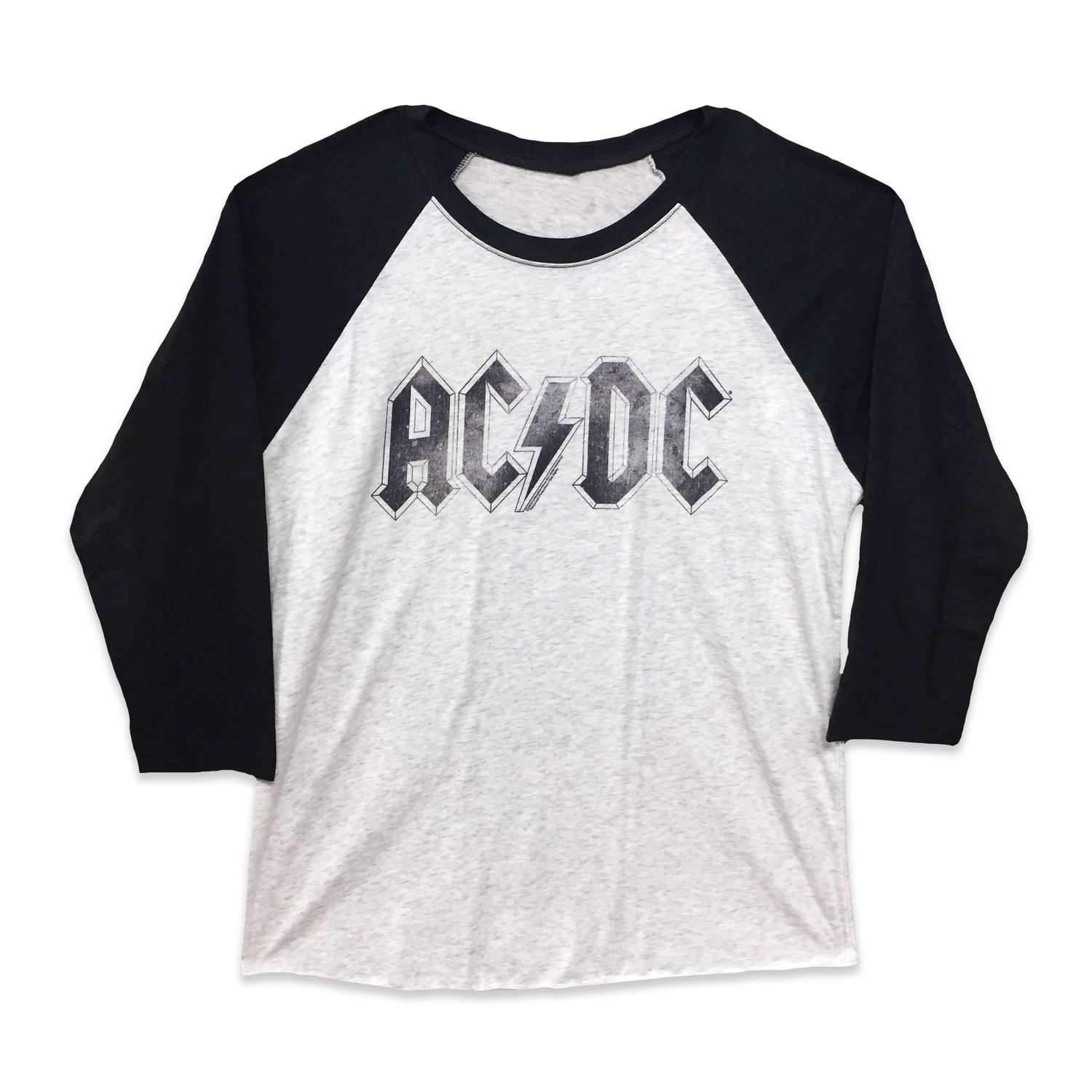AC/DC Logo Distress 3/4 Sleeve Raglan - Heather Gray/Black