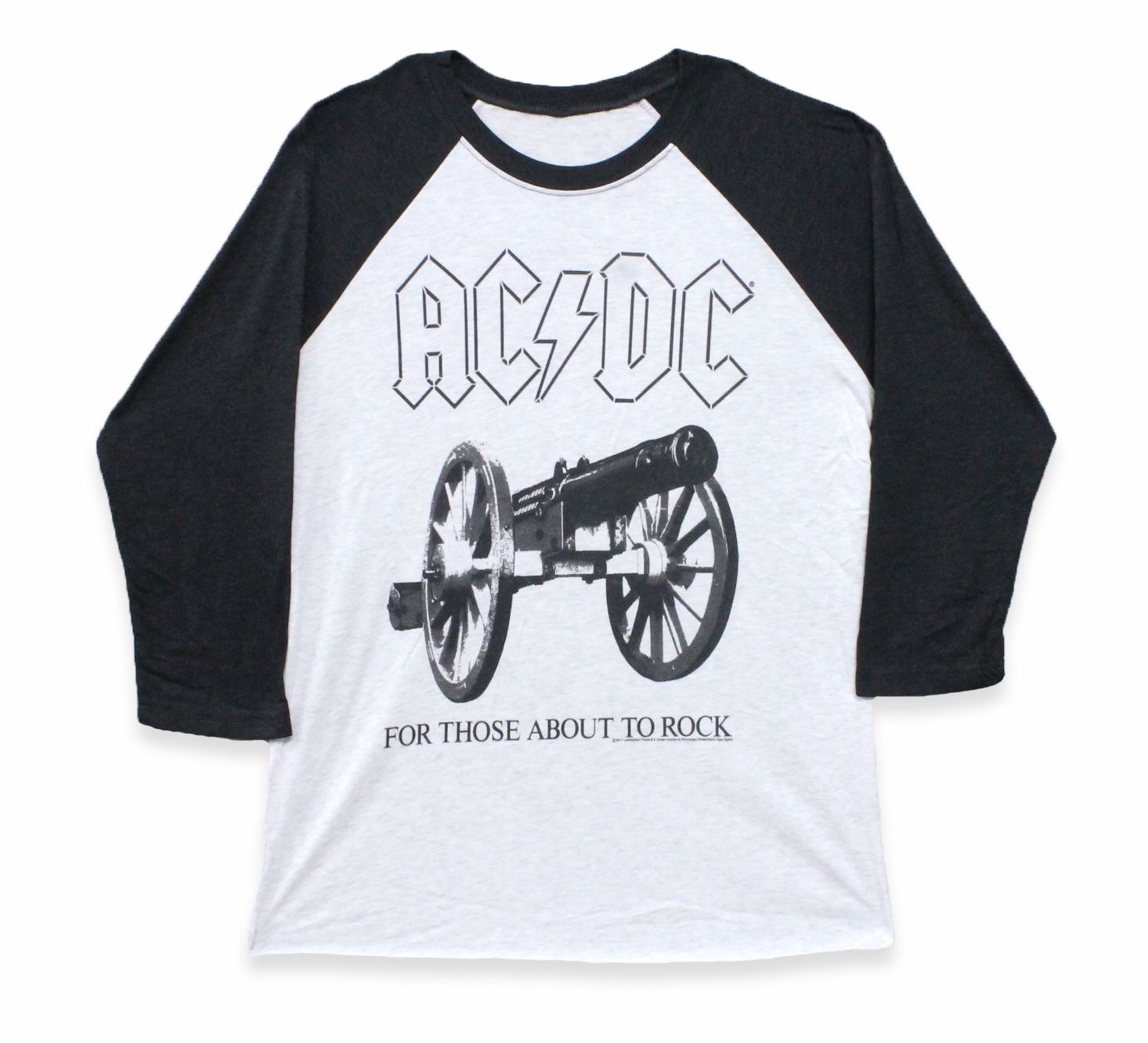 AC/DC About to Rock 3/4 Sleeve Raglan - White Heather/ Charcoal