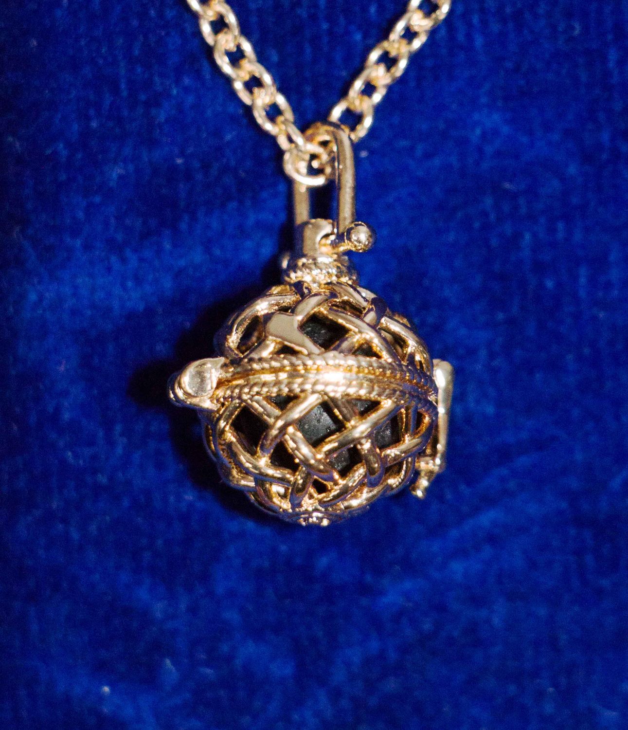 Gold Orb Basket Locket Necklace