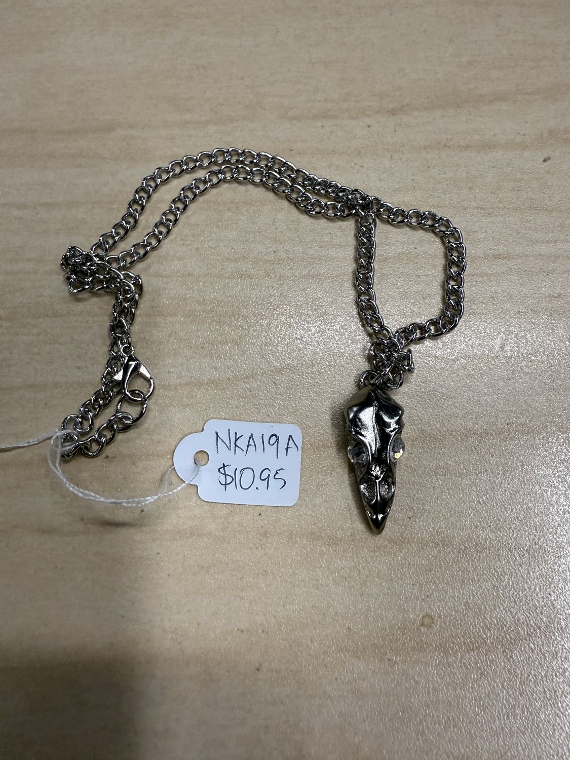 Raven Skull w/ Stone Eyes Pendant Necklace