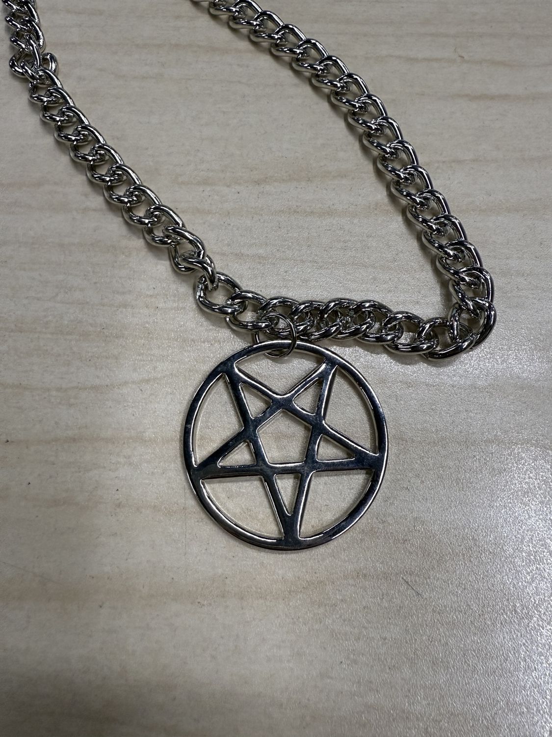 Large 2" Silver Pentagram Chain PendantNecklace