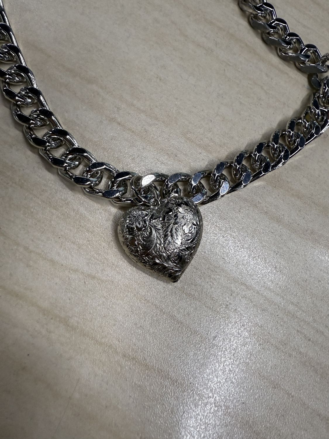 Engraved Heart Pendant Chain Necklace