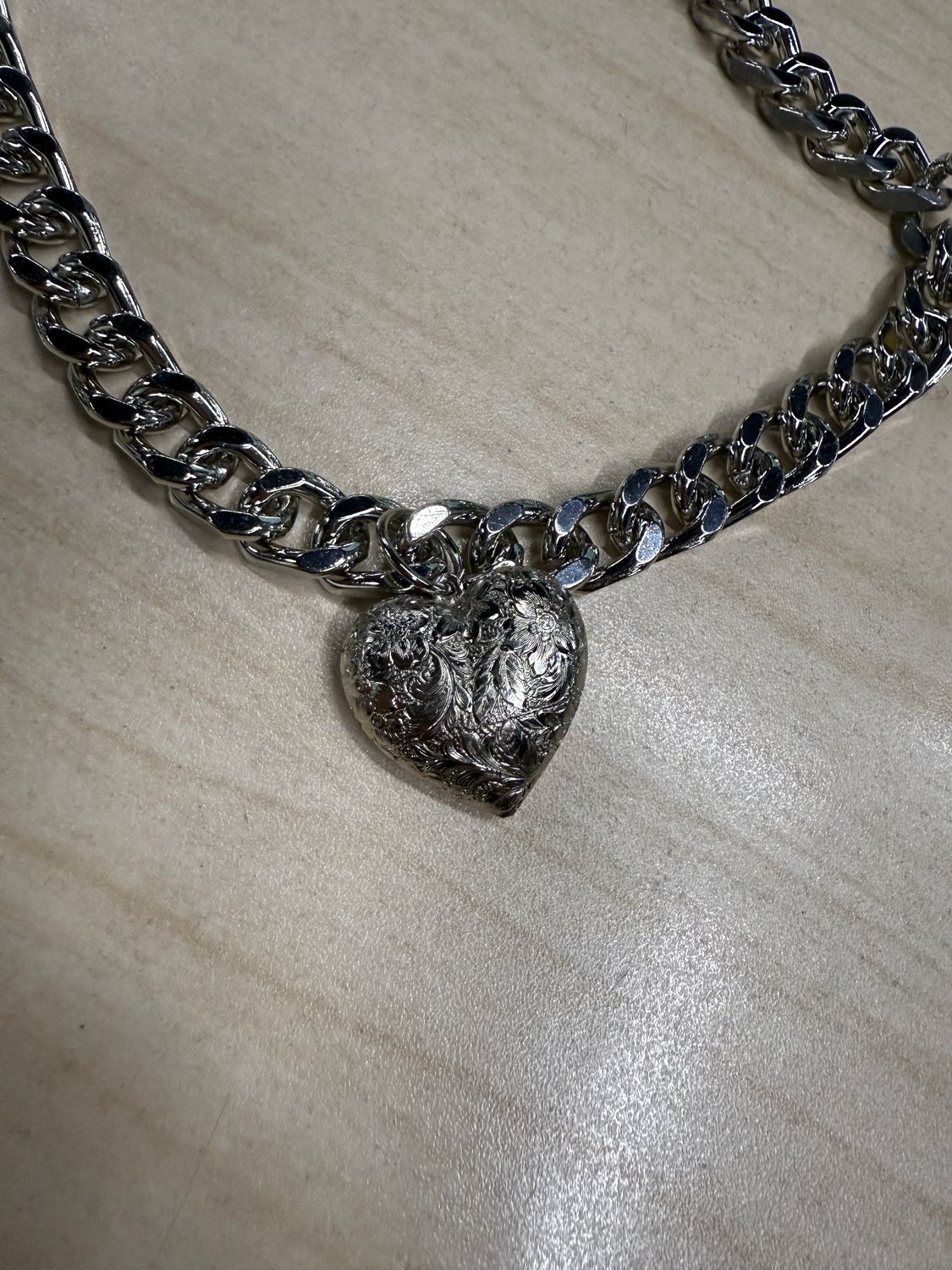 Engraved Heart Pendant Chain Necklace