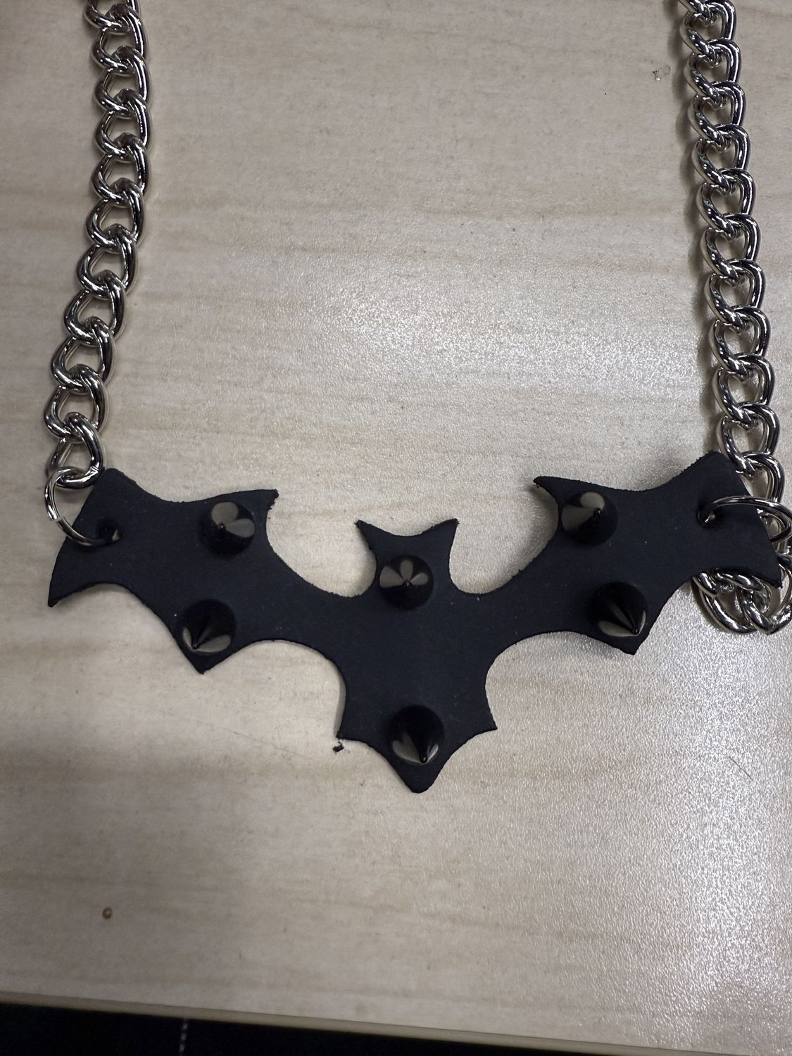 Spiked Leather Cut-Out Bat Chain "Choker" Necklace