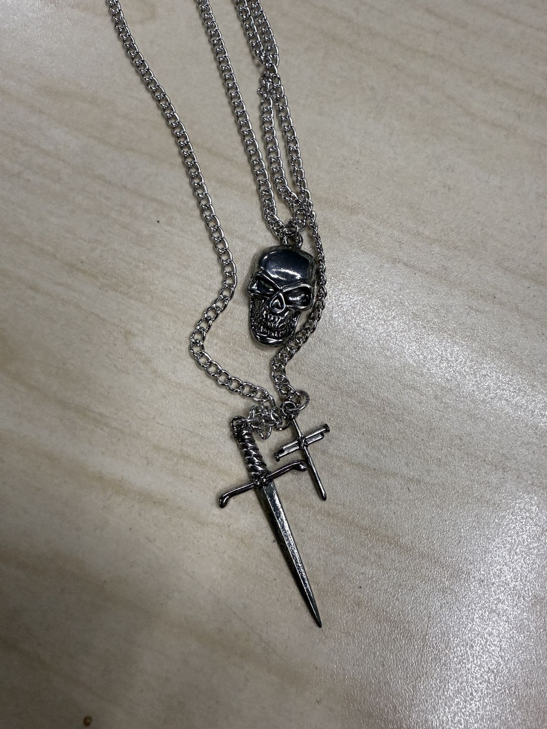 Large Skull Dagger Cross 2PC Charm Necklace