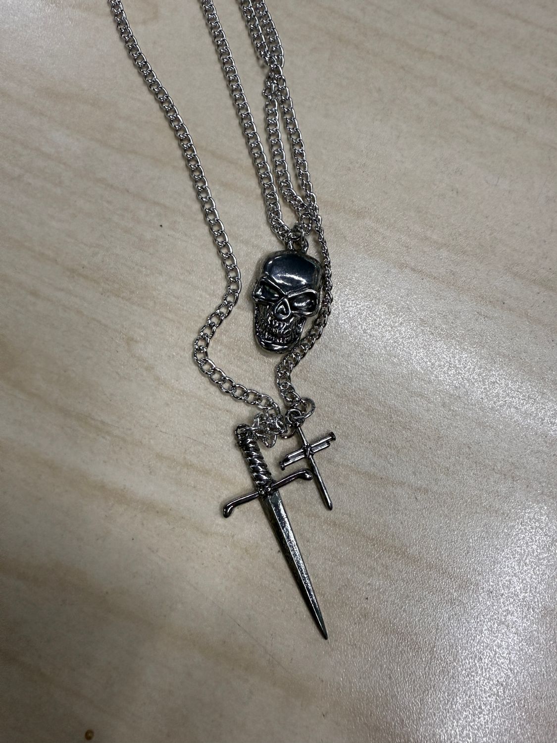 Large Skull Dagger Cross 2PC Charm Necklace