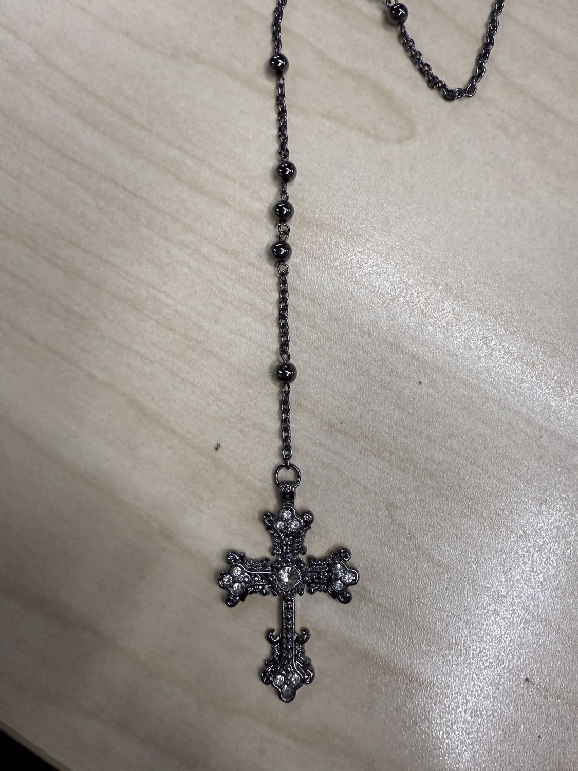 Jewelled Gothc Cross Pendant Y-Chain Necklace