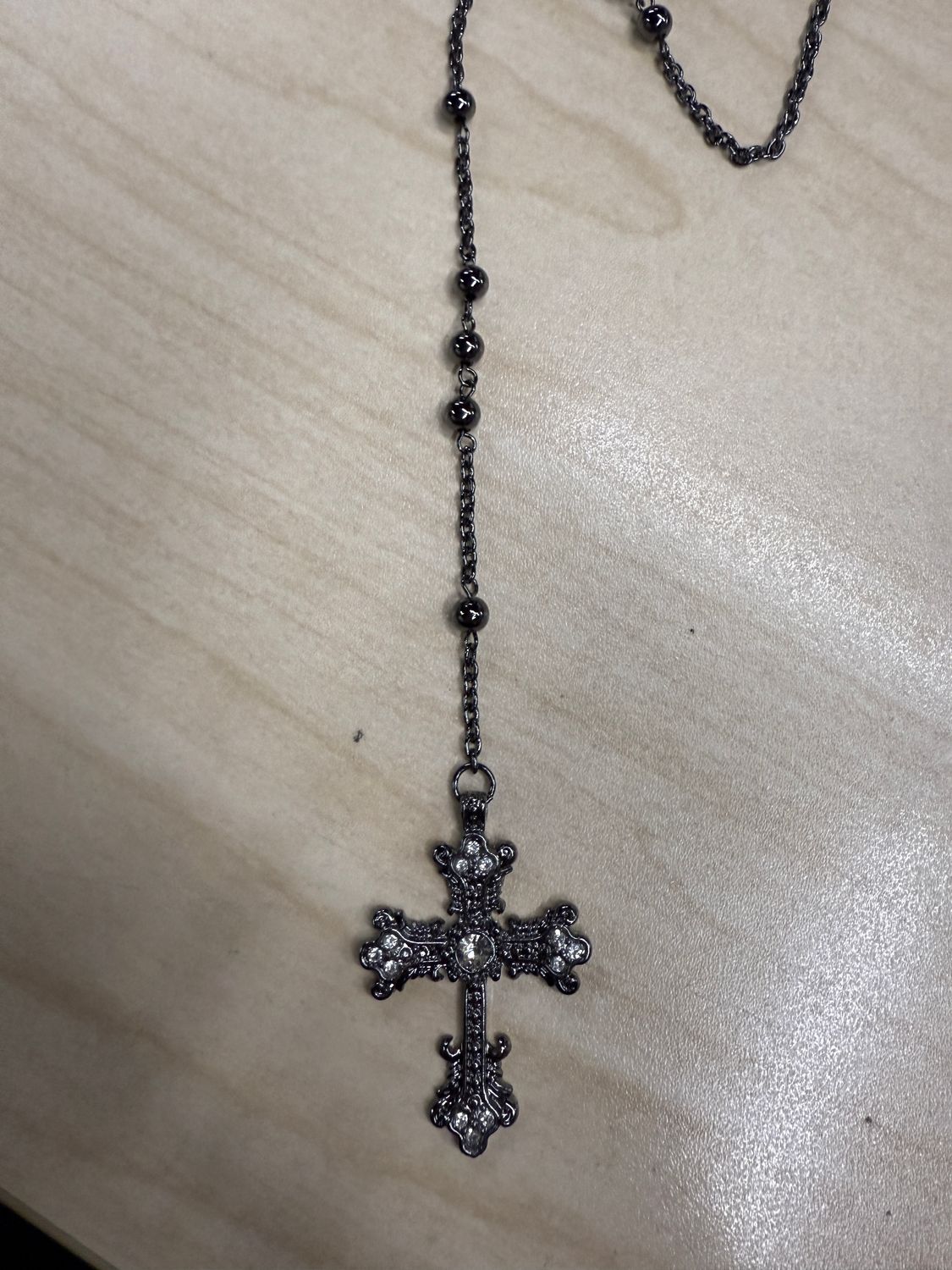Jewelled Gothc Cross Pendant Y-Chain Necklace