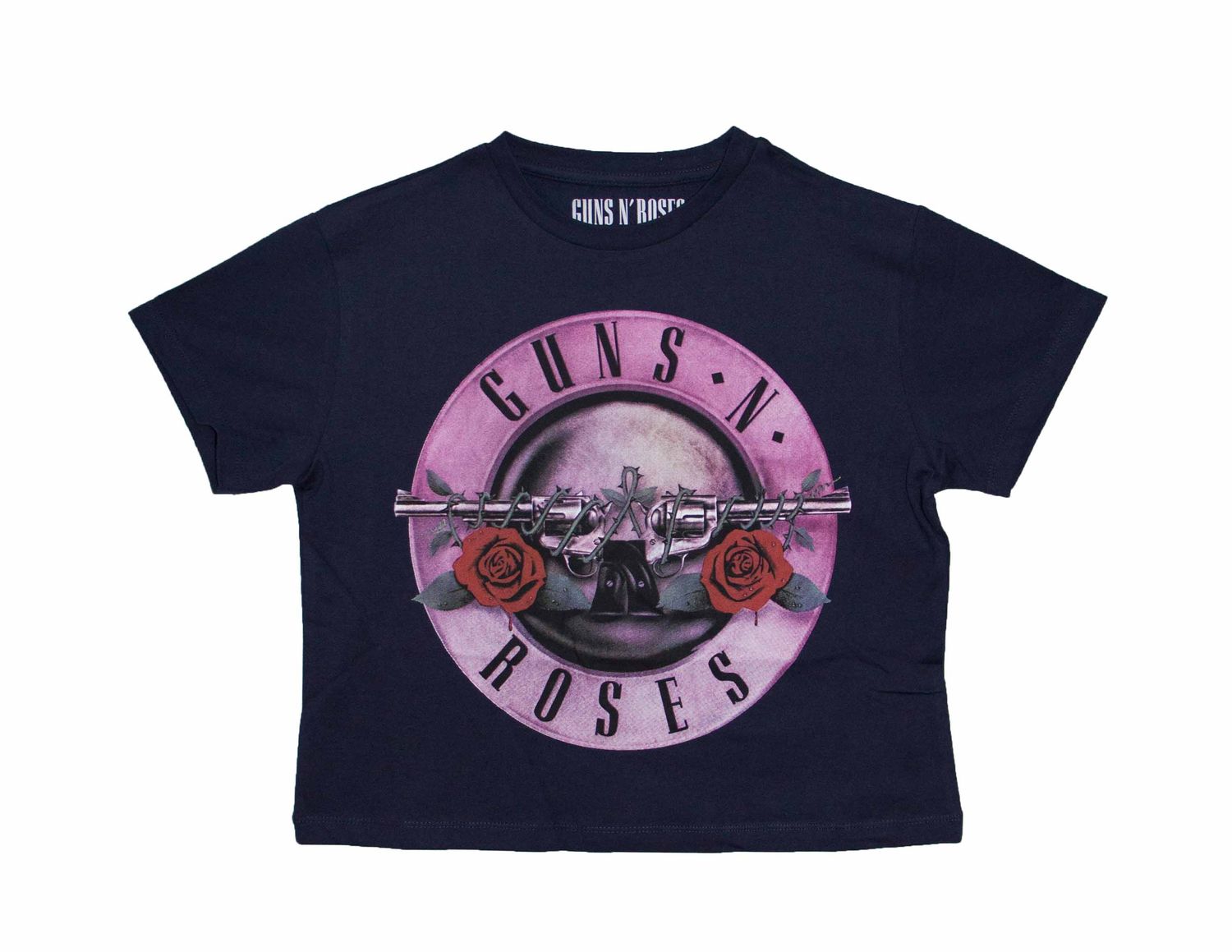 Guns N Roses Classic Pink Bullet Logo Women's Crop Top - NAVY