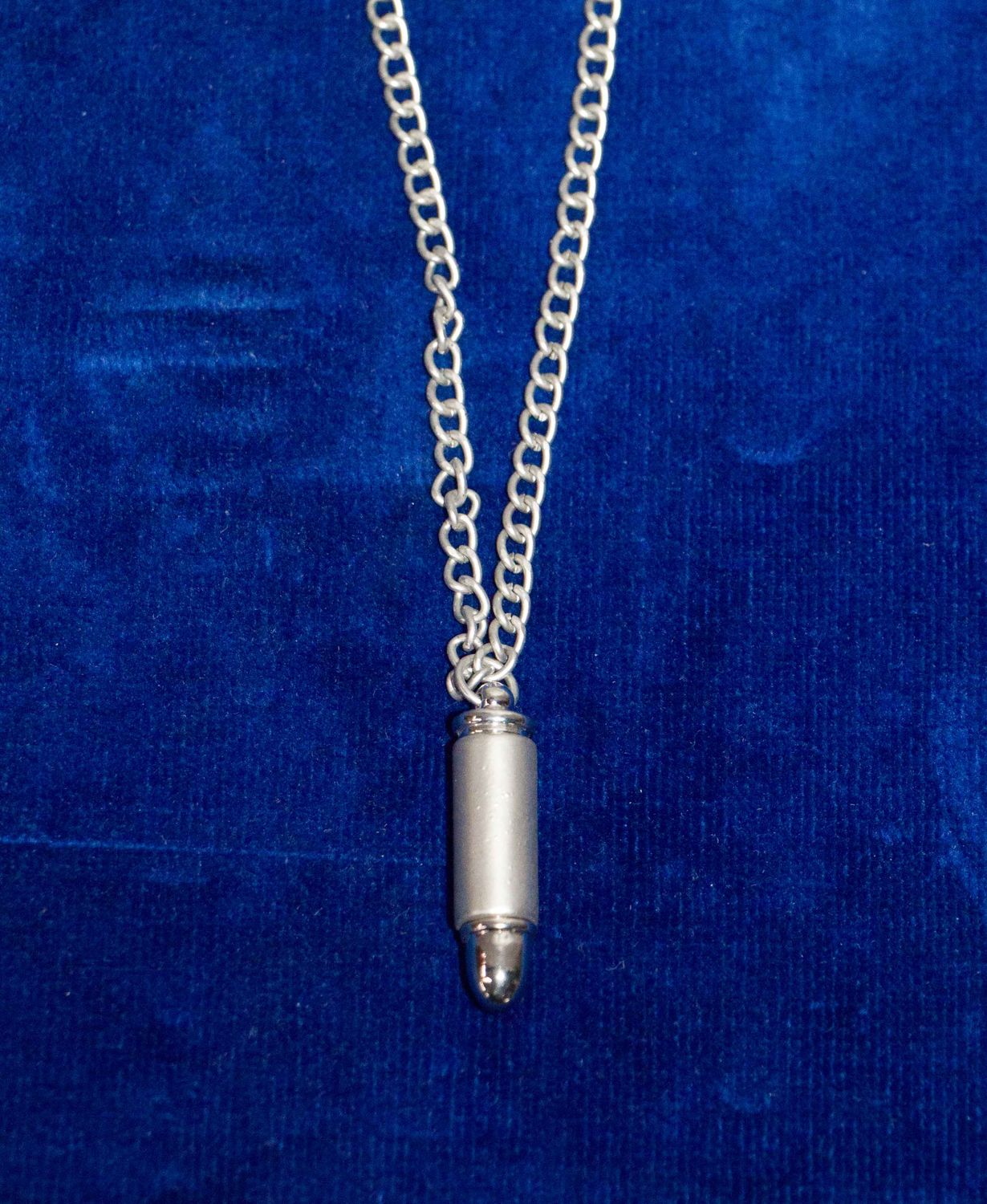 Matte + Glossy Silver Bullet Pendant Necklace
