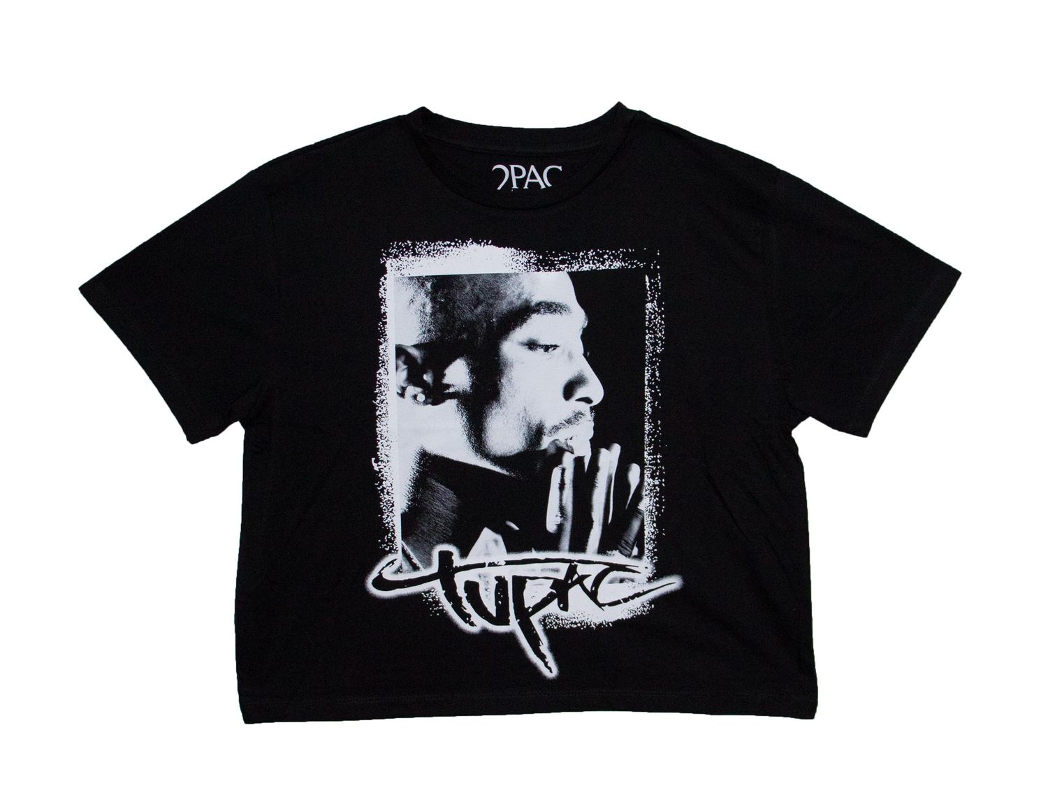 Tupac Spray Photo Ladies Crop Top - BLK