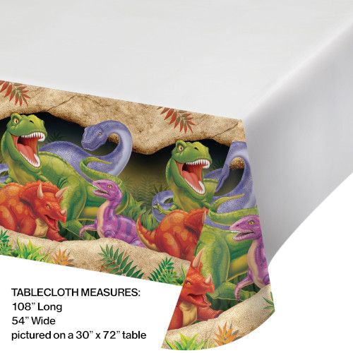 TABLE CLOTH PLASTIC  1 54X108 BRD DINO BLST