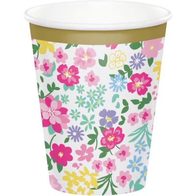 PAPER CUP 8CT FLORAL TEA PARTY