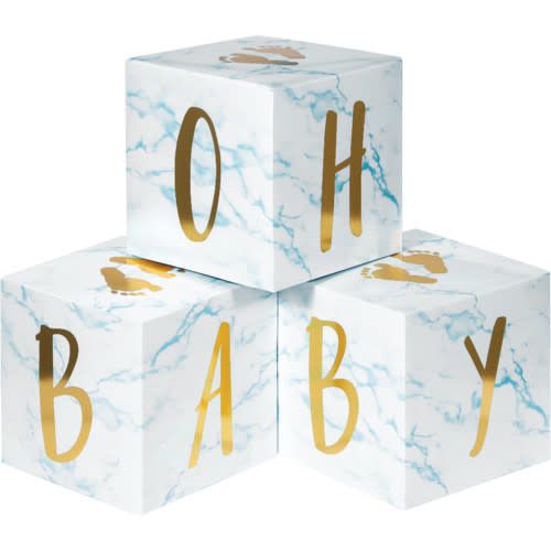 Center Piece BABY  BLOCKS  3CT FOIL BLUE MARBLE
