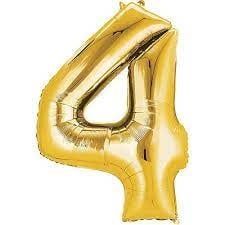 NUMBER FOUR METALLIC GOLD 34&quot; BALLOON