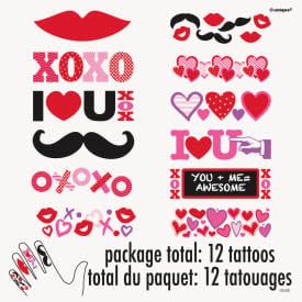 Love &amp; Hearts Finger Tattoos, 12ct