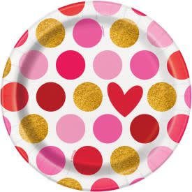 Gold Happy Valentine&#39;s Round 7&quot; Dessert Plates, 8ct