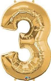 NUMBER THREE METALLIC GOLD 34&quot; BALLOON