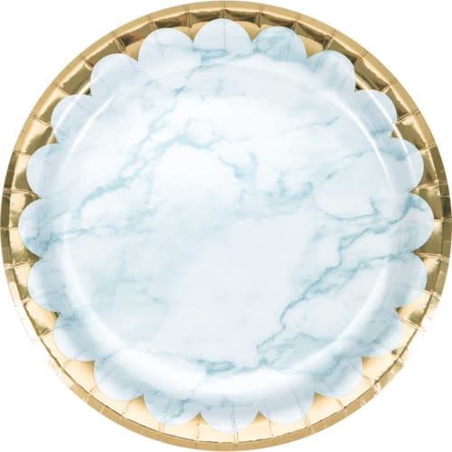 Paper Plate  9”. 8CT FOIL BLUE MARBLE