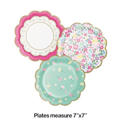 PLATES 12/8CT SHP ASST FLORAL TEA PARTY