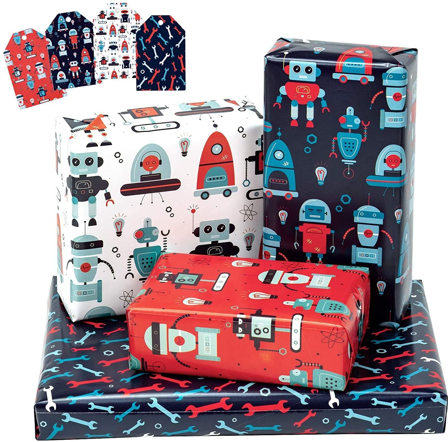 ROBOT DESIGN: gift wrap w/ tag (30.1 sq.ft.TTL.) - 27.5 inch X 39.4 inch Per Sheet ROBOT DESIGN: gift wrap w/ tag (30.1 sq.ft.TTL.) - 27.5 inch X 39.4 inch Per Sheet