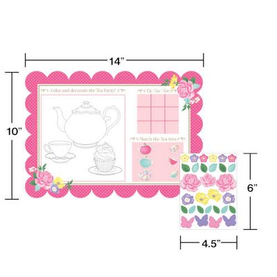 PLACEMAT W/STCKERS 12/8CT FLORAL TEA PARTY