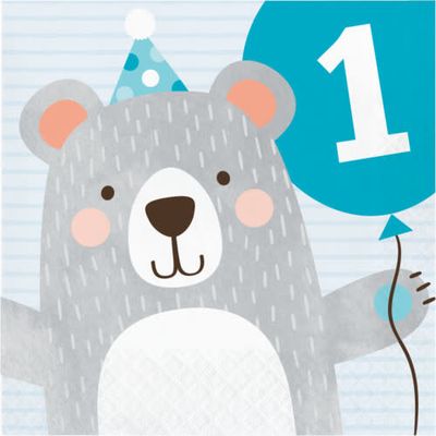 LUNCH NAPKIN 16CT  1ST BIRTHDAY BEAR-BD