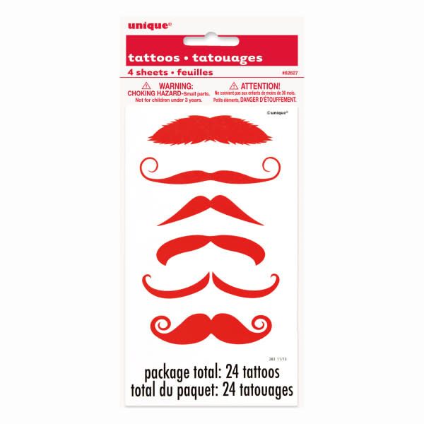Red Mustache Color Tattoo Sheets, 4ct