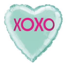 XOXO Teal Heart Shaped Foil Balloon 18&quot;, Packaged