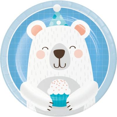 PAPER PLATE 7&quot; 8CT 1ST BIRTHDAY BEAR