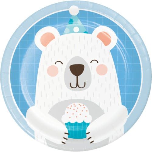 PAPER PLATE 7&quot; 8CT 1ST BIRTHDAY BEAR