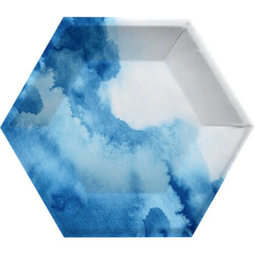HEXAGON PAPER PLATE 8CT BLUE